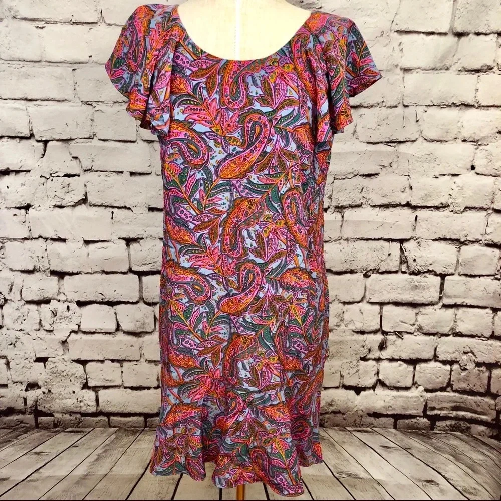 NWT J. Crew Ruffled Dress in‎ Vibrant Paisley Pink